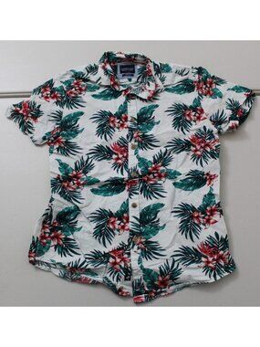 Denim & Flower Ricky Singh Mens S White Floral Hawaiian Casual Button Up Shirt